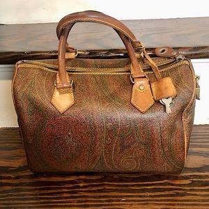 METRO MILANO Red Paisley Speedy 20 Small Boston Travel Tote Bag Lock and Key